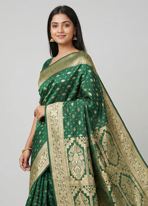 Green Handloom Banarasi Pure Silk Saree With Blouse Piece