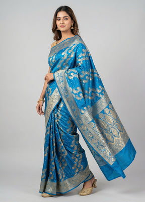 Blue Handloom Banarasi Pure Silk Saree With Blouse Piece