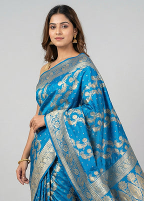 Blue Handloom Banarasi Pure Silk Saree With Blouse Piece