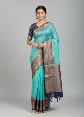 Blue Pure Cotton Saree With Blouse Piece