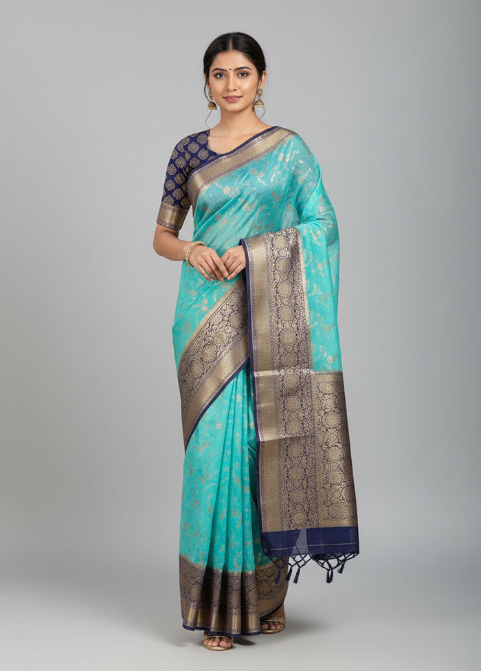 Blue Pure Cotton Saree With Blouse Piece