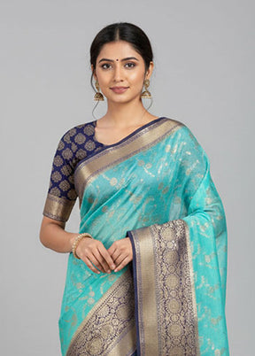 Blue Pure Cotton Saree With Blouse Piece