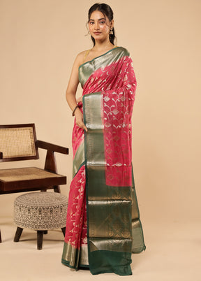 Pink Pure Cotton Saree With Blouse Piece