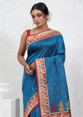 Blue Katan Pure Silk Saree With Blouse Piece - Indian Silk House Agencies