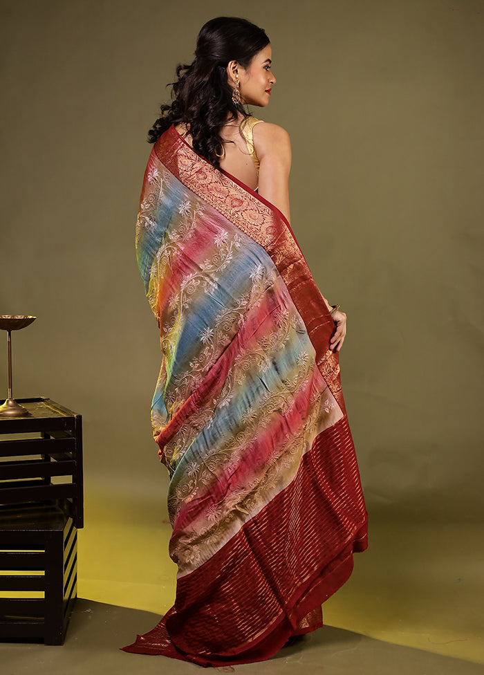 Multicolor Dupion Silk Saree With Blouse Piece