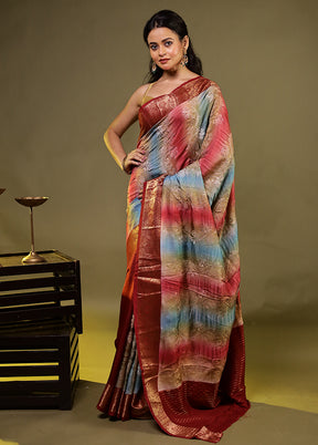 Multicolor Dupion Silk Saree With Blouse Piece