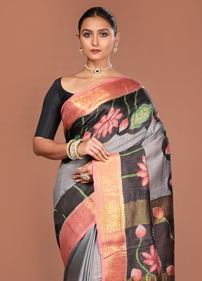 Multicolor Tussar Silk Saree With Blouse Piece