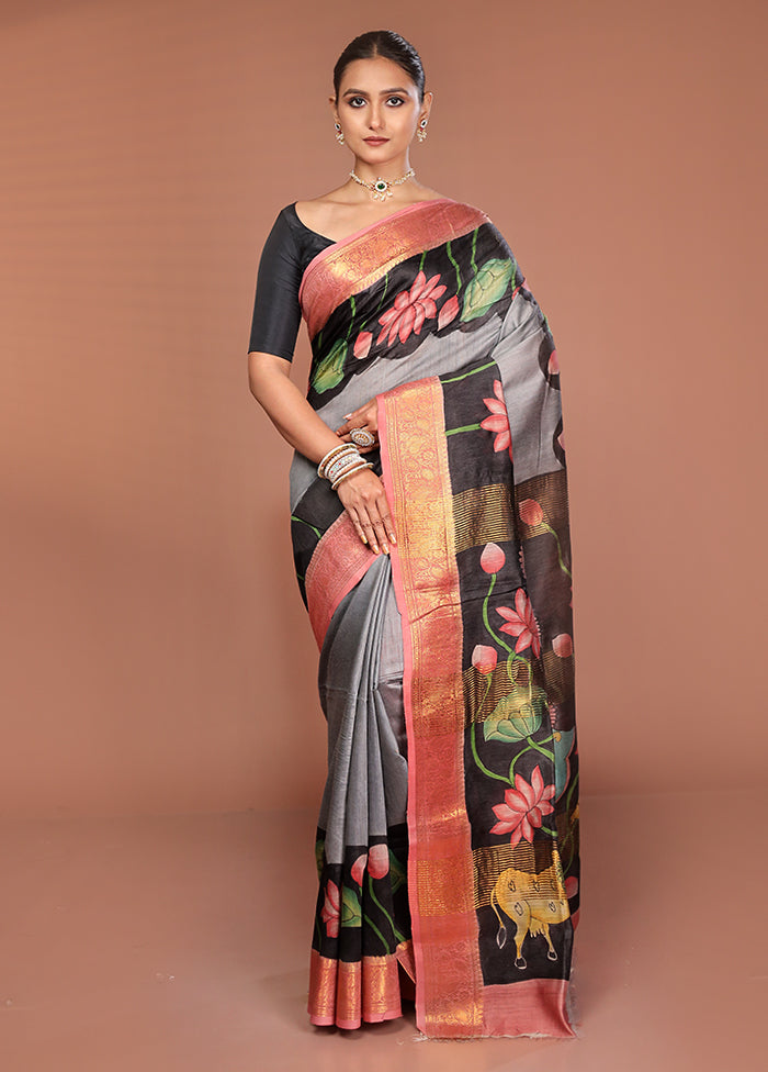 Multicolor Tussar Silk Saree With Blouse Piece