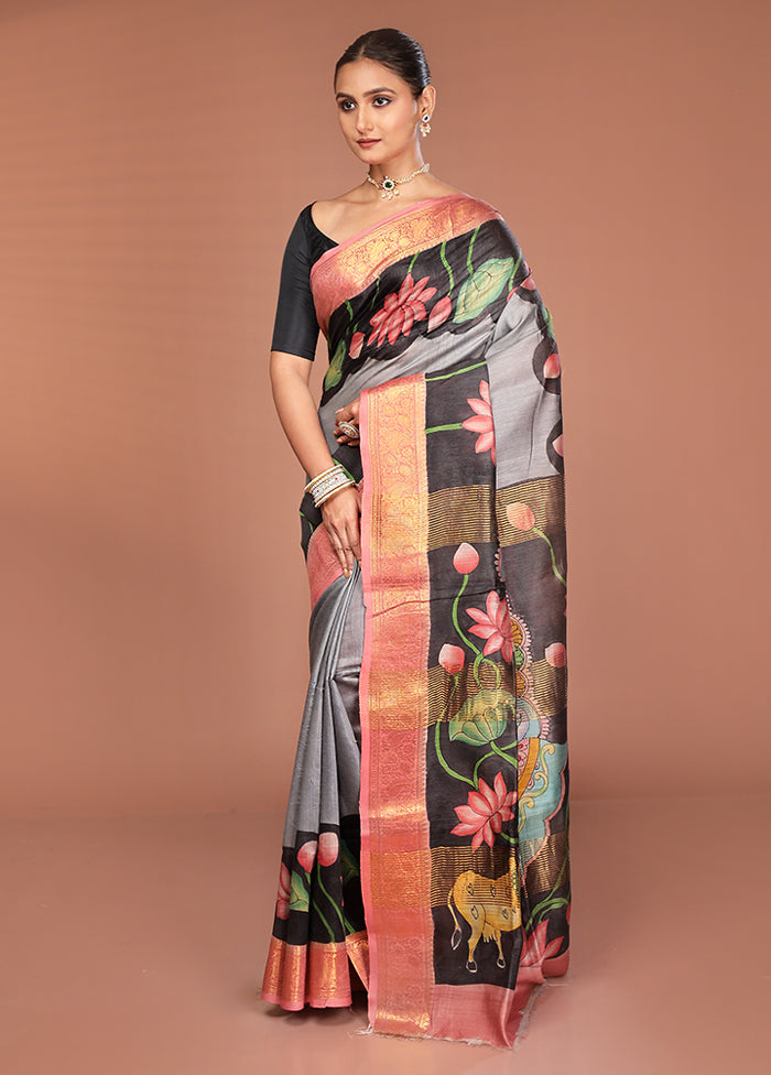 Multicolor Tussar Silk Saree With Blouse Piece