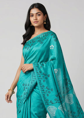 Green Printed Pure Silk Saree Without Blouse Piece