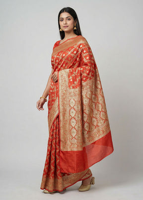 Red Banarasi Silk Saree With Blouse Piece
