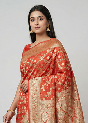 Red Banarasi Silk Saree With Blouse Piece