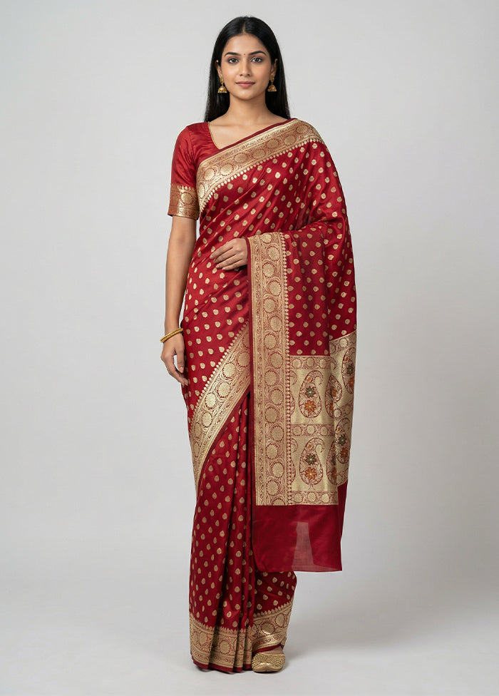 Maroon Banarasi Silk Saree With Blouse Piece