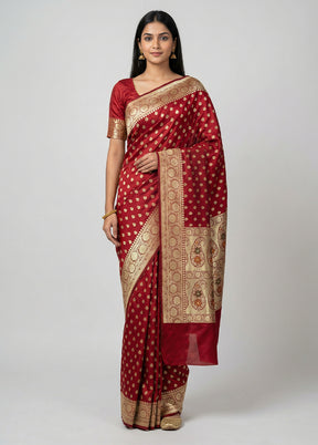 Maroon Banarasi Silk Saree With Blouse Piece