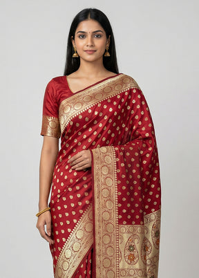 Maroon Banarasi Silk Saree With Blouse Piece