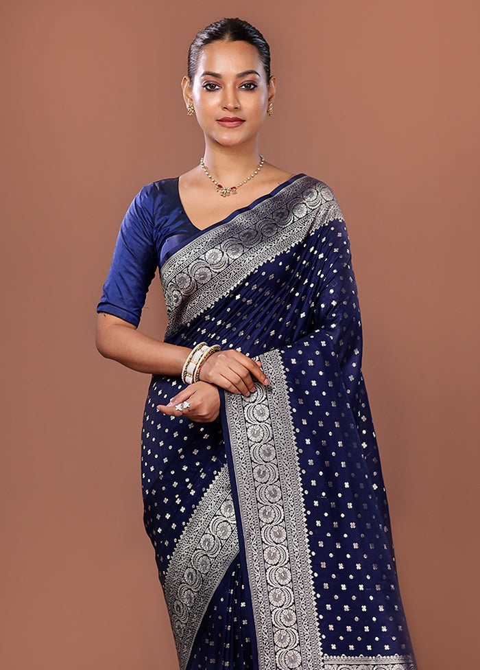 Blue Uppada Silk Saree With Blouse Piece
