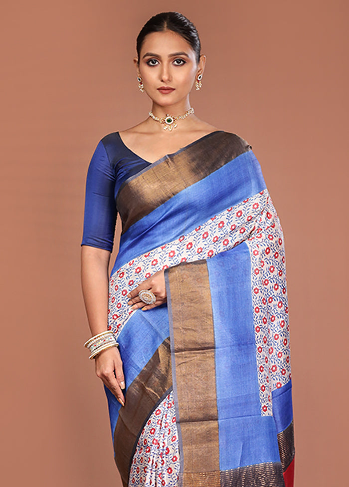 Multicolor Tussar Silk Saree With Blouse Piece