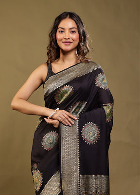 Black Handloom Pure Georgette Saree With Blouse Piece