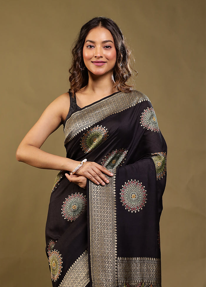 Black Handloom Pure Georgette Saree With Blouse Piece