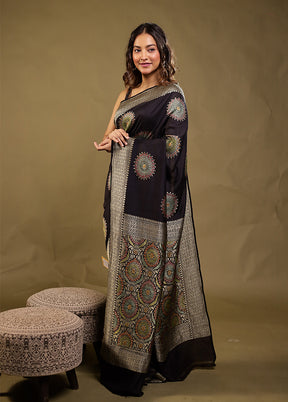 Black Handloom Pure Georgette Saree With Blouse Piece