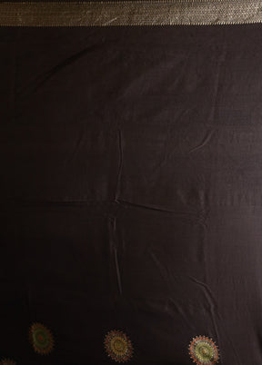 Black Handloom Pure Georgette Saree With Blouse Piece