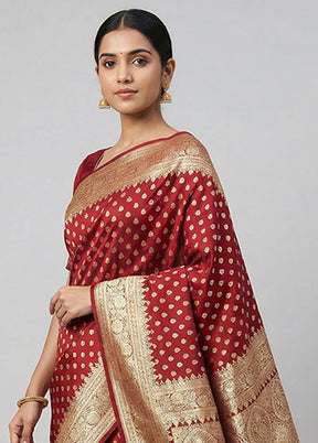 Maroon Banarasi Silk Saree With Blouse Piece