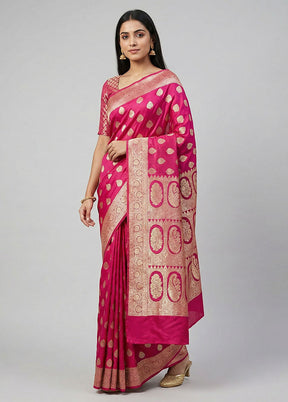 Pink Banarasi Silk Saree With Blouse Piece
