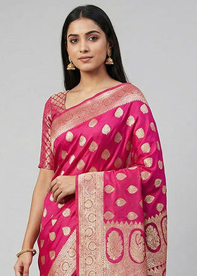 Pink Banarasi Silk Saree With Blouse Piece