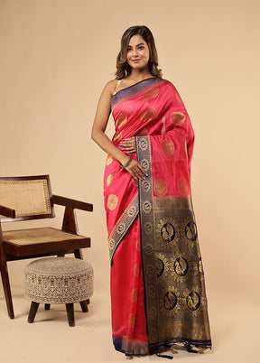 Pink Dupion Silk Saree With Blouse Piece