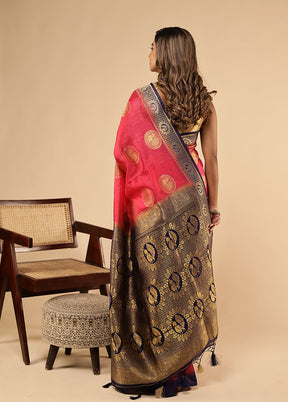 Pink Dupion Silk Saree With Blouse Piece