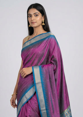 Purple Handloom Bomkai Pure Silk Saree With Blouse Piece