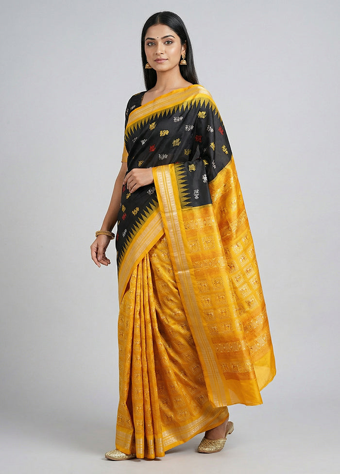 Black Handloom Bomkai Pure Silk Saree With Blouse Piece