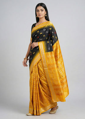 Black Handloom Bomkai Pure Silk Saree With Blouse Piece