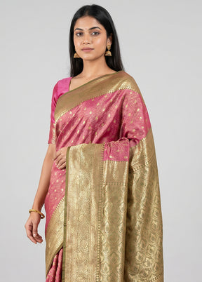 Pink Tanchoi Silk Saree With Blouse Piece