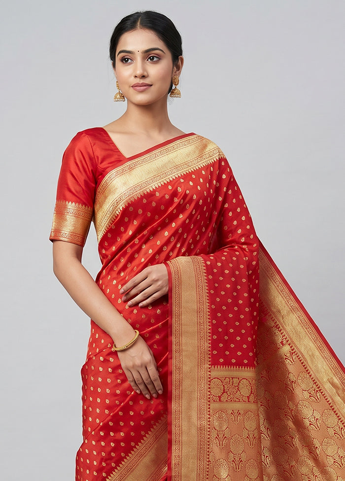 Red Banarasi Silk Saree With Blouse Piece