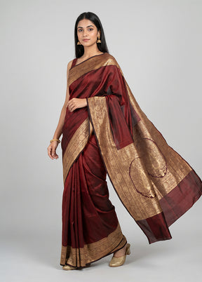 Maroon Banarasi Silk Saree With Blouse Piece