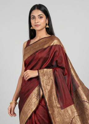 Maroon Banarasi Silk Saree With Blouse Piece