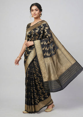 Black Handloom Katan Pure Silk Saree With Blouse Piece