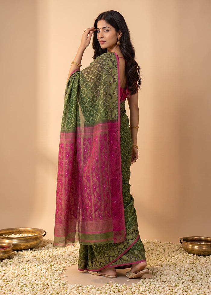 Green Jamdani Cotton Saree Without Blouse Piece