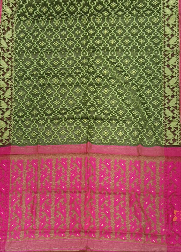 Green Jamdani Cotton Saree Without Blouse Piece