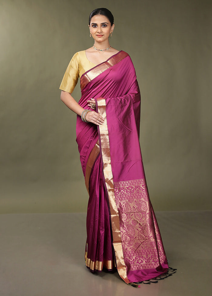 Purple Kanjivaram Silk Saree With Blouse Piece