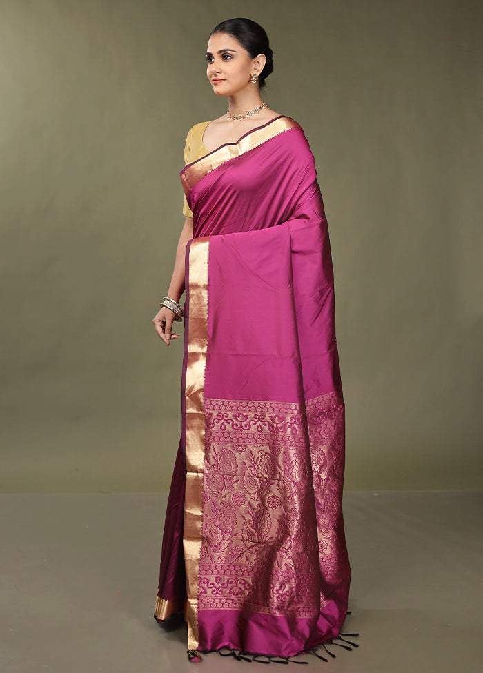 Purple Kanjivaram Silk Saree With Blouse Piece