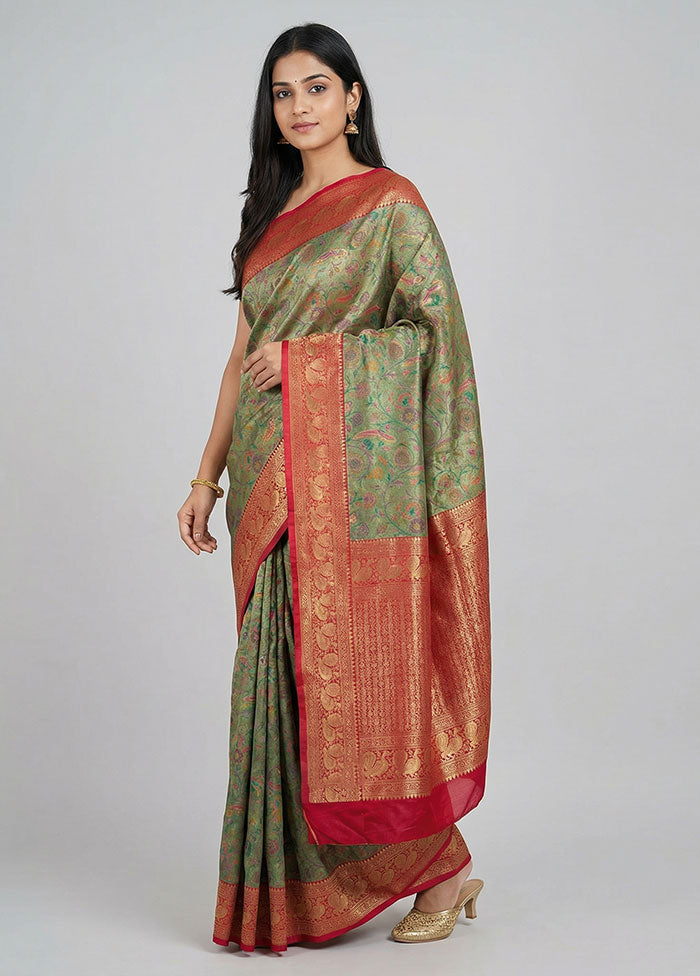 Green Handloom Dupion Pure Silk Saree With Blouse Piece