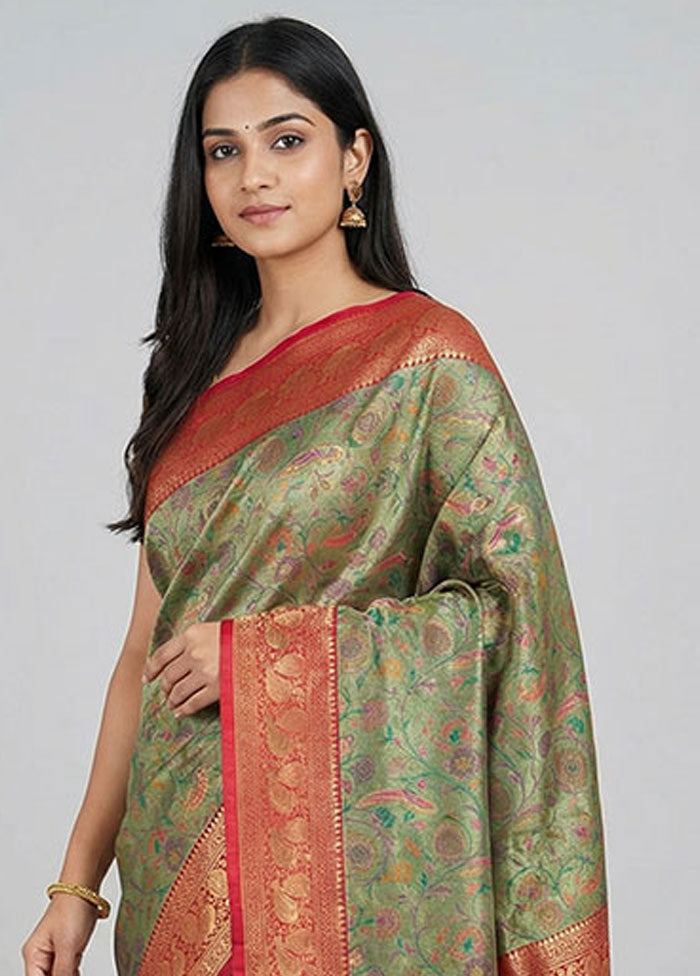 Green Handloom Dupion Pure Silk Saree With Blouse Piece