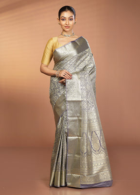 Grey Kanjivaram Silk Saree With Blouse Piece