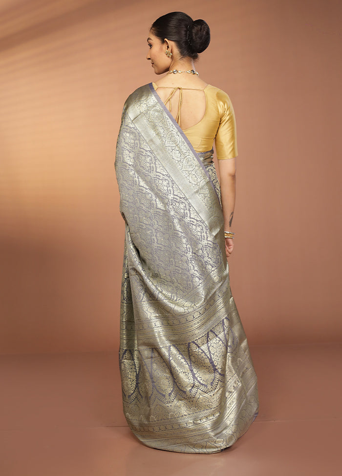Grey Kanjivaram Silk Saree With Blouse Piece