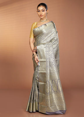 Grey Kanjivaram Silk Saree With Blouse Piece