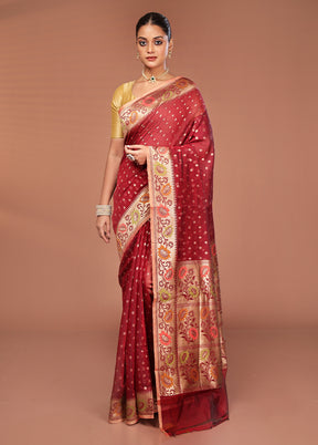 Maroon Pure Cotton Saree With Blouse Piece
