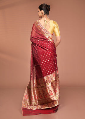 Maroon Pure Cotton Saree With Blouse Piece
