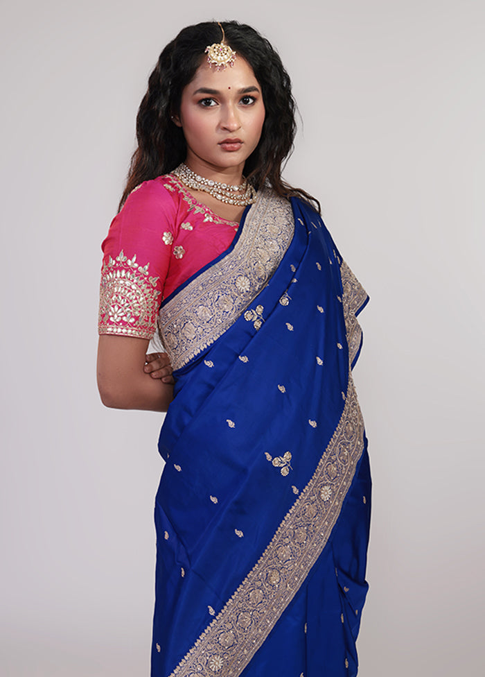 Blue Handloom Banarasi Pure Silk Saree With Blouse Piece